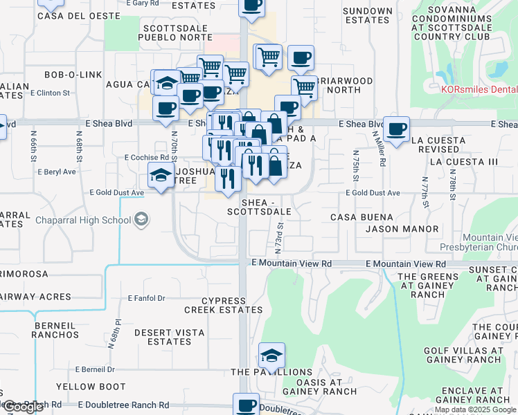map of restaurants, bars, coffee shops, grocery stores, and more near in Scottsdale