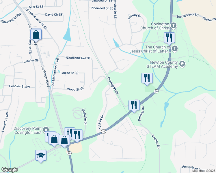 map of restaurants, bars, coffee shops, grocery stores, and more near 9140 North Links Drive in Covington