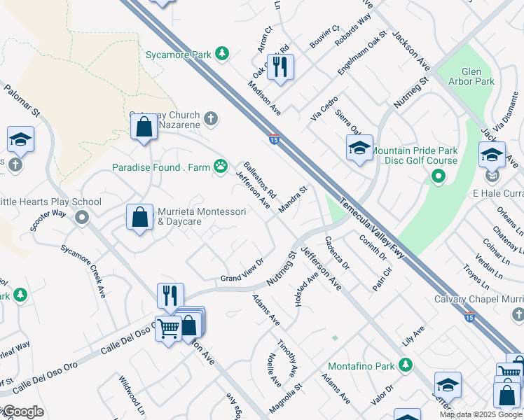 map of restaurants, bars, coffee shops, grocery stores, and more near 41438 Grand View Drive in Murrieta