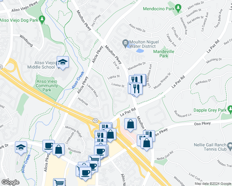 map of restaurants, bars, coffee shops, grocery stores, and more near in Laguna Beach