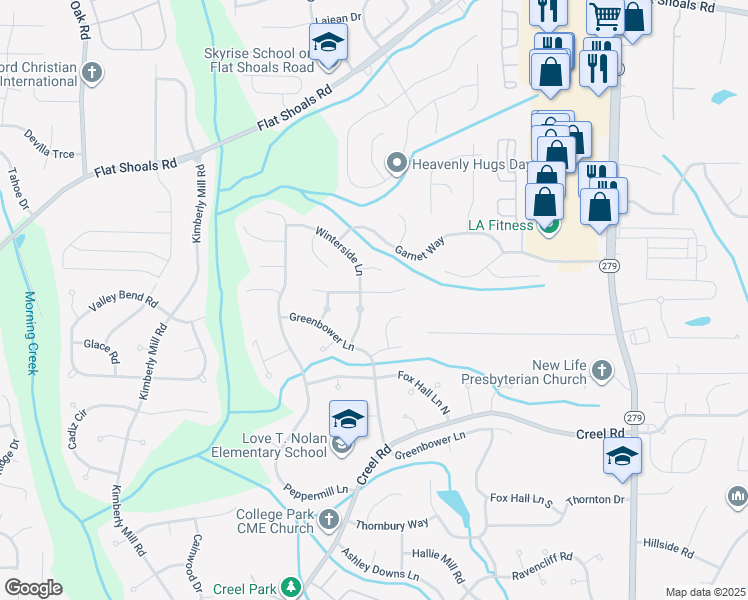 map of restaurants, bars, coffee shops, grocery stores, and more near 2760 Sapphire Street in Atlanta