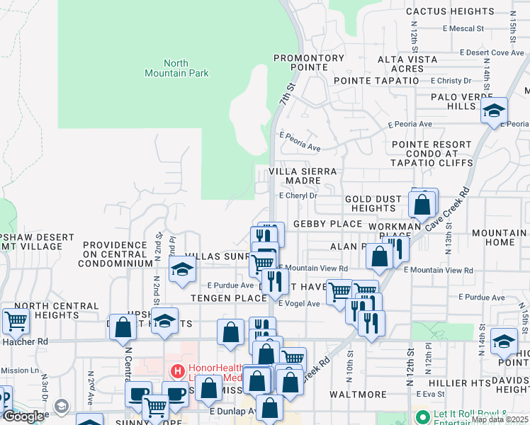 map of restaurants, bars, coffee shops, grocery stores, and more near 10001 North 7th Street in Phoenix