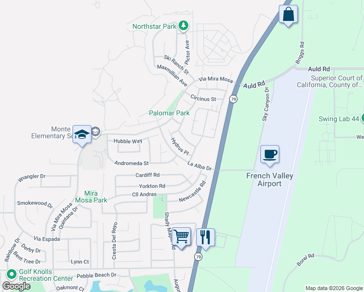 map of restaurants, bars, coffee shops, grocery stores, and more near 37396 Hydrus Place in Murrieta