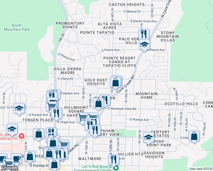 map of restaurants, bars, coffee shops, grocery stores, and more near 1133 East Brown Street in Phoenix