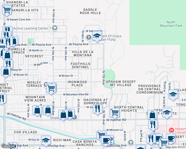 map of restaurants, bars, coffee shops, grocery stores, and more near 10021 North 9th Avenue in Phoenix