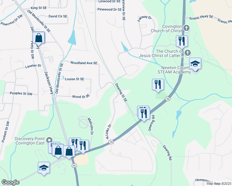 map of restaurants, bars, coffee shops, grocery stores, and more near 9140 North Links Drive in Covington
