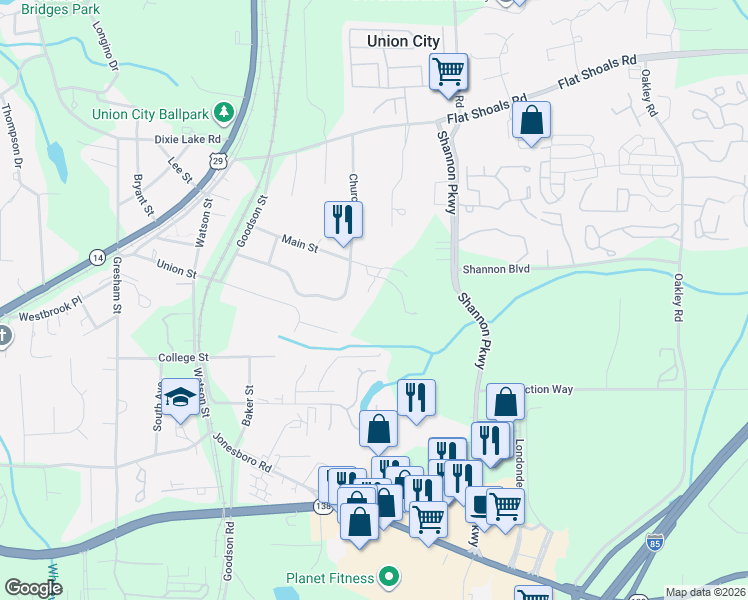 map of restaurants, bars, coffee shops, grocery stores, and more near 4804 Potts Circle in Union City