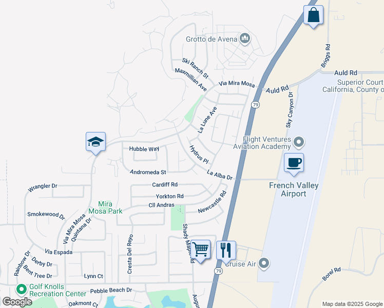 map of restaurants, bars, coffee shops, grocery stores, and more near 37375 Hydrus Place in Murrieta