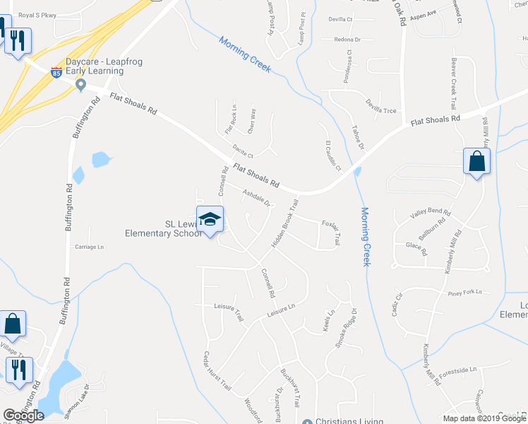 map of restaurants, bars, coffee shops, grocery stores, and more near 6515 Ashdale Drive in Atlanta