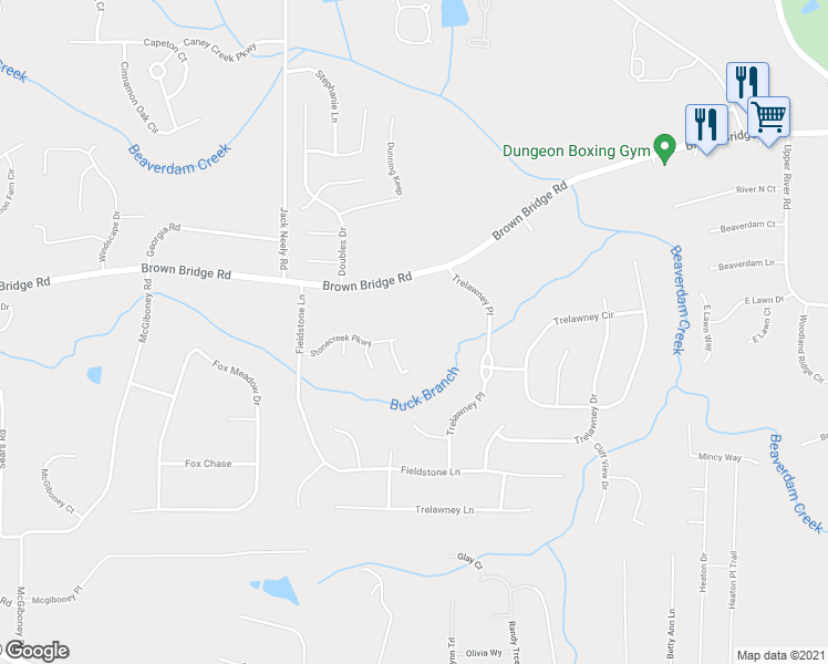 map of restaurants, bars, coffee shops, grocery stores, and more near 11903 Brown Bridge Road in Covington