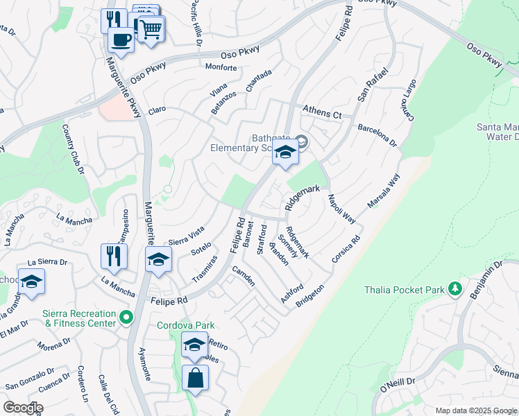 map of restaurants, bars, coffee shops, grocery stores, and more near 26499 Portola in Mission Viejo