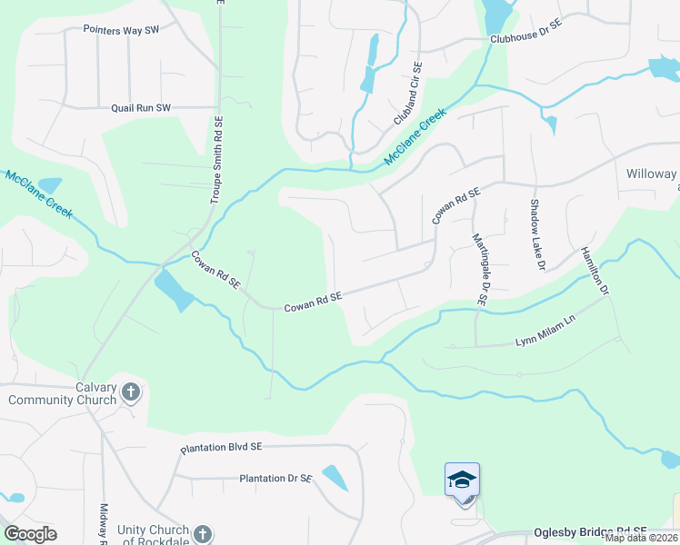 map of restaurants, bars, coffee shops, grocery stores, and more near 3990 Cumberland Trail Southeast in Conyers