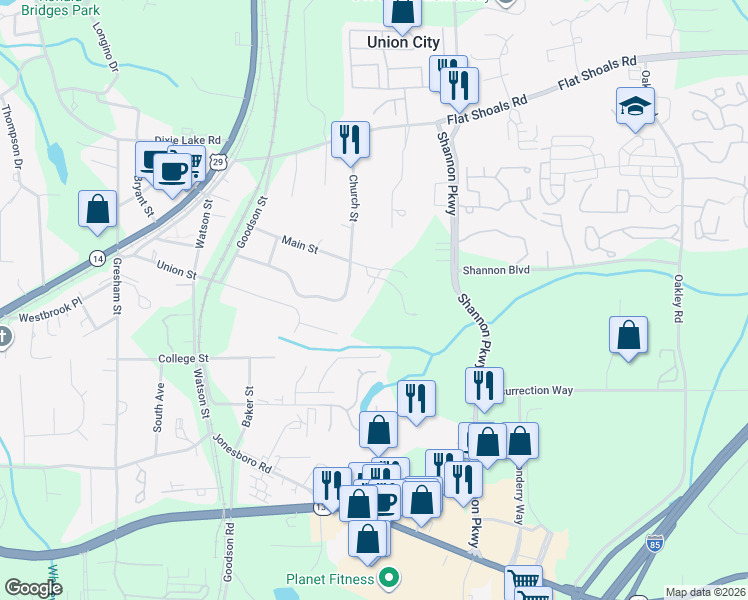 map of restaurants, bars, coffee shops, grocery stores, and more near 4804 Potts Circle in Union City