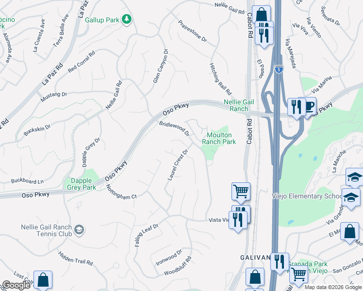 map of restaurants, bars, coffee shops, grocery stores, and more near 25792 Maple View Drive in Laguna Hills