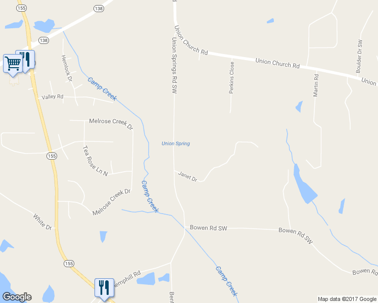 map of restaurants, bars, coffee shops, grocery stores, and more near 4168 Union Springs Road Southwest in Stockbridge