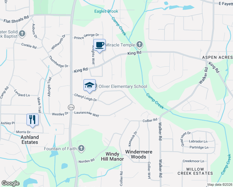 map of restaurants, bars, coffee shops, grocery stores, and more near 1603 Cheryl Terrace in Riverdale