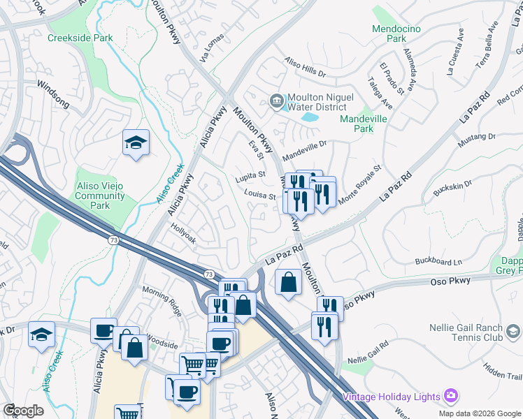 map of restaurants, bars, coffee shops, grocery stores, and more near 24342 Berrendo in Laguna Hills