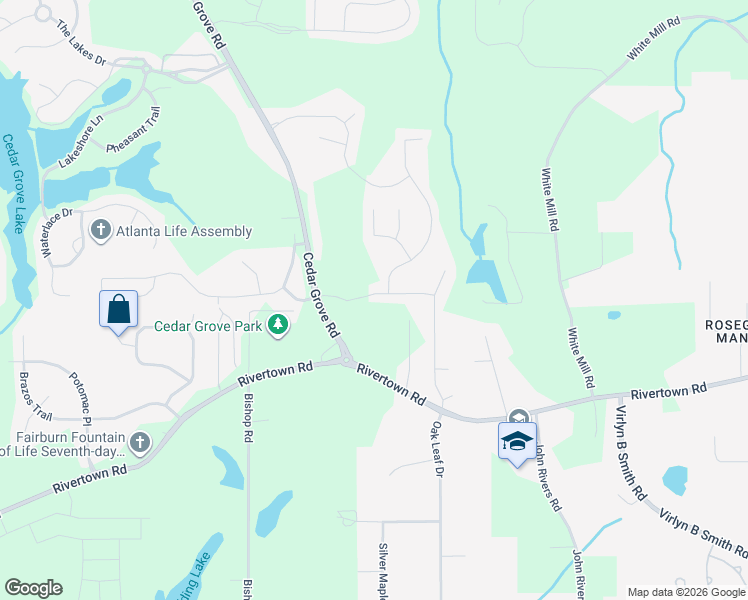 map of restaurants, bars, coffee shops, grocery stores, and more near 7396 Saint Peter Way in Fairburn