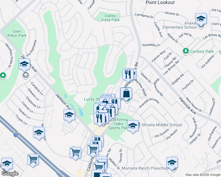 map of restaurants, bars, coffee shops, grocery stores, and more near 40412 Vía Amapola in Murrieta