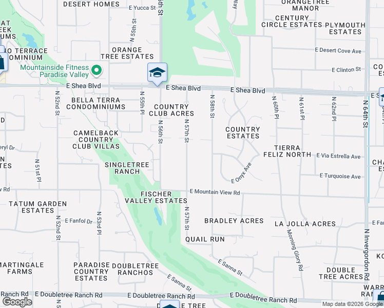 map of restaurants, bars, coffee shops, grocery stores, and more near 10006 North 57th Street in Paradise Valley