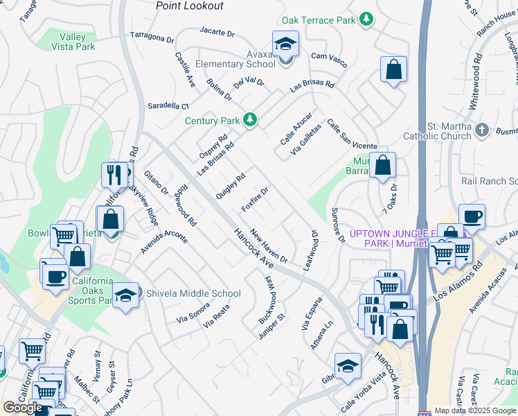 map of restaurants, bars, coffee shops, grocery stores, and more near 24484 Tuscola Circle in Murrieta