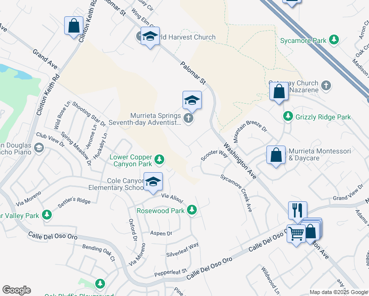 map of restaurants, bars, coffee shops, grocery stores, and more near 23527 Western Goldenrod Street in Murrieta
