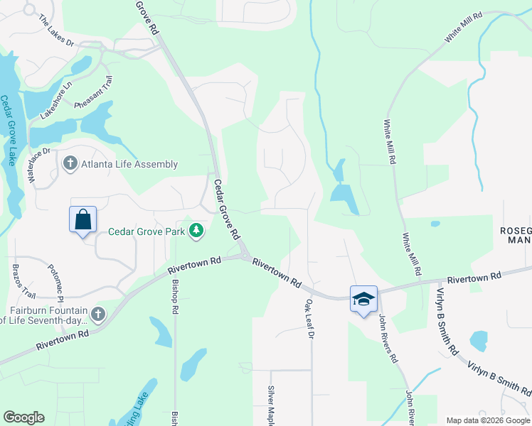 map of restaurants, bars, coffee shops, grocery stores, and more near 7396 Saint Peter Way in Fairburn