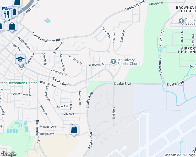 map of restaurants, bars, coffee shops, grocery stores, and more near 1500 Saint Joseph Street in Birmingham
