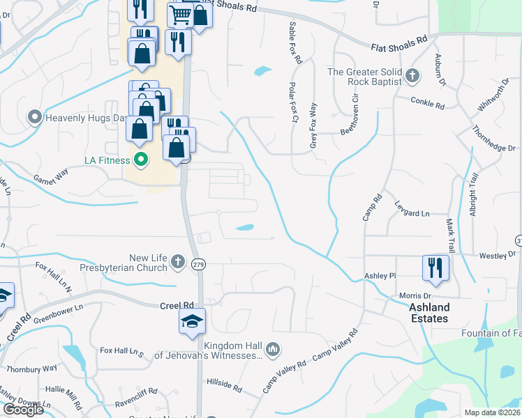 map of restaurants, bars, coffee shops, grocery stores, and more near 2340 Bigwood Trail in Atlanta