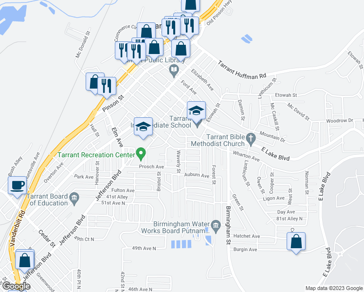map of restaurants, bars, coffee shops, grocery stores, and more near 1426 Thomason Avenue in Birmingham