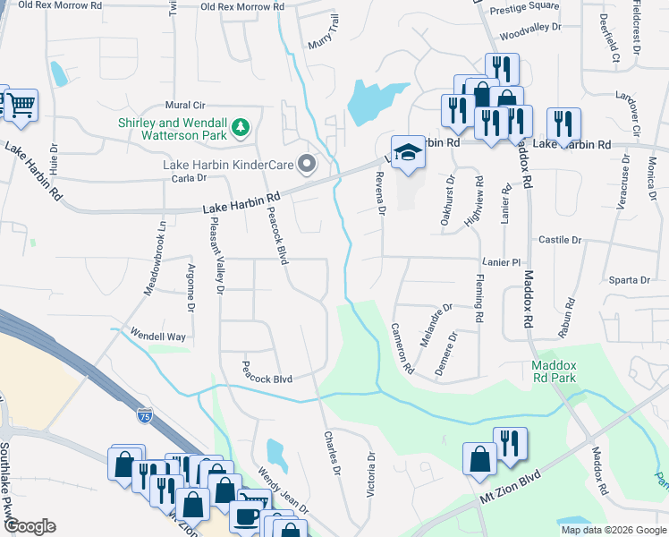 map of restaurants, bars, coffee shops, grocery stores, and more near 6499 Lynndale Lane in Morrow