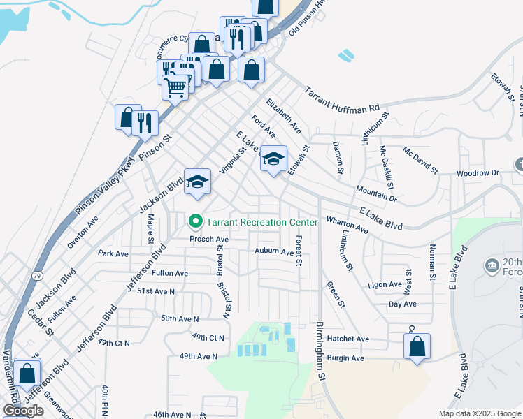map of restaurants, bars, coffee shops, grocery stores, and more near 1434 Thomason Avenue in Birmingham