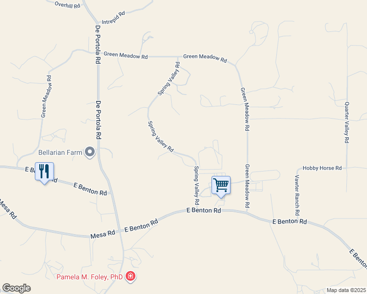 map of restaurants, bars, coffee shops, grocery stores, and more near Spring Valley Road in Riverside County