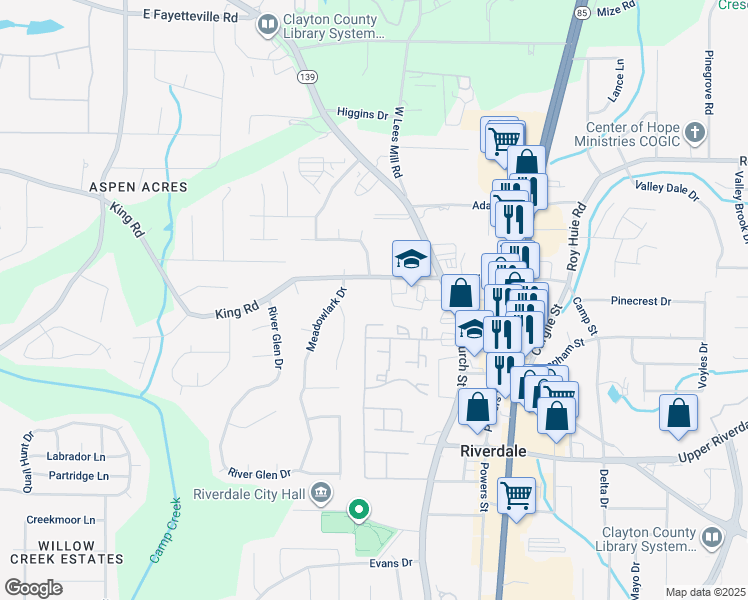 map of restaurants, bars, coffee shops, grocery stores, and more near 874 King Road in Riverdale