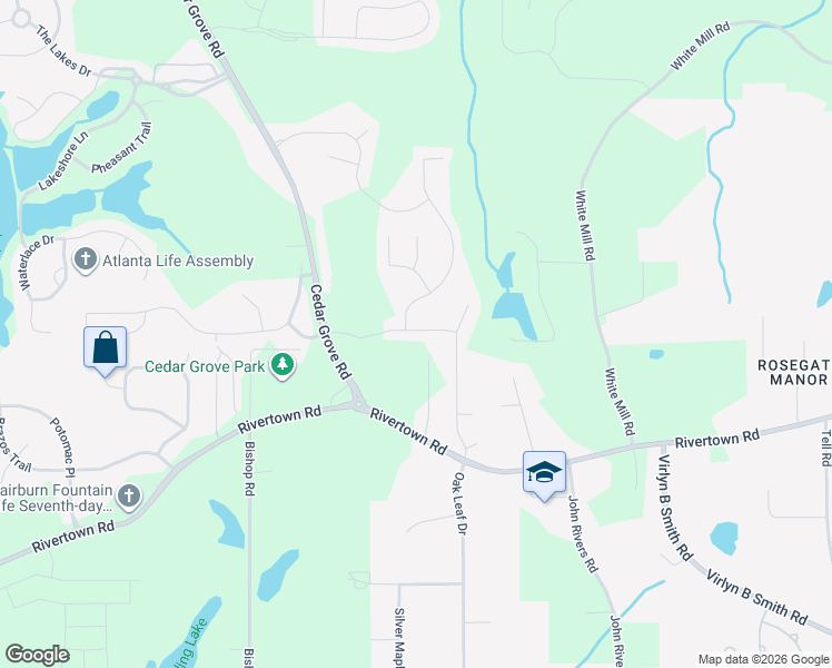 map of restaurants, bars, coffee shops, grocery stores, and more near 6610 Cedar Grove Road in Fairburn