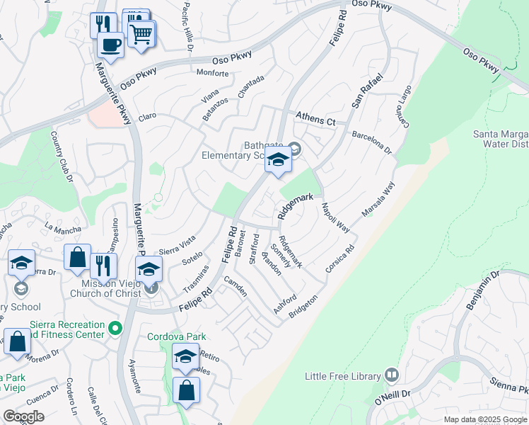 map of restaurants, bars, coffee shops, grocery stores, and more near 26497 Verdugo in Mission Viejo