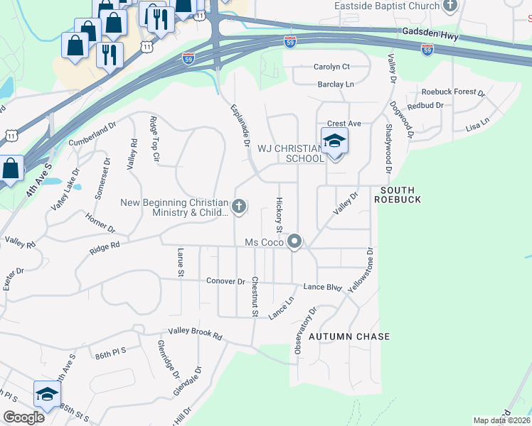 map of restaurants, bars, coffee shops, grocery stores, and more near 625 Chestnut Street in Birmingham