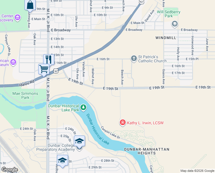 map of restaurants, bars, coffee shops, grocery stores, and more near 2603 East 19th Street in Lubbock