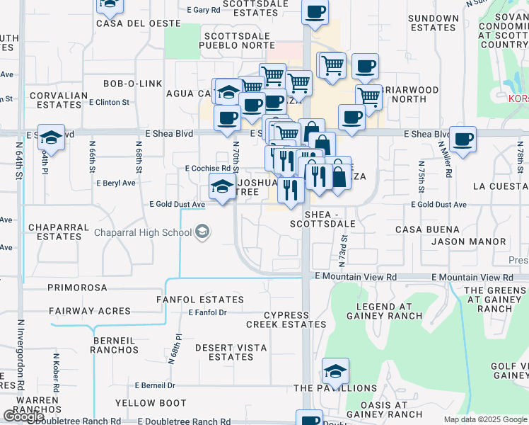map of restaurants, bars, coffee shops, grocery stores, and more near 7007 East Gold Dust Avenue in Scottsdale