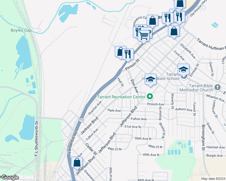 map of restaurants, bars, coffee shops, grocery stores, and more near 1057 Overton Avenue in Birmingham
