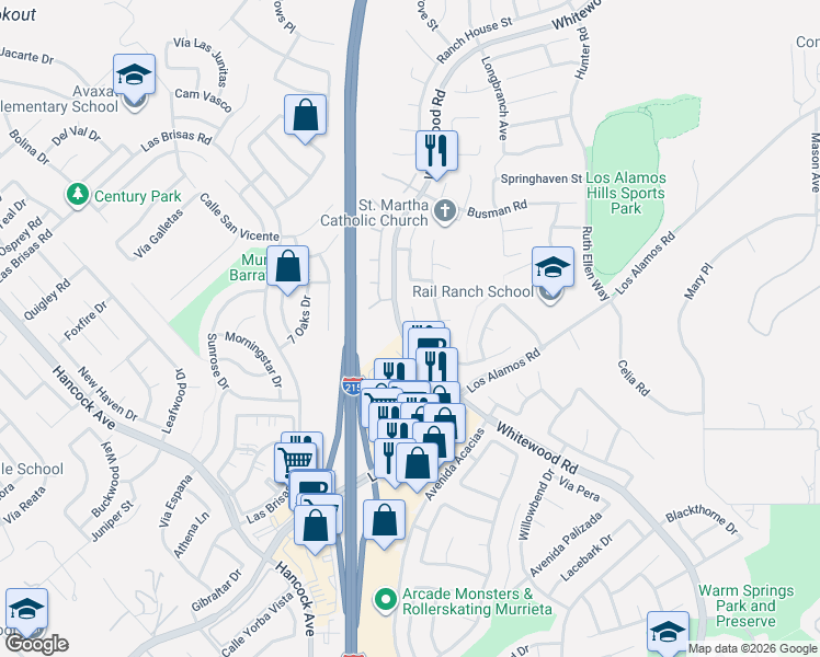map of restaurants, bars, coffee shops, grocery stores, and more near in Murrieta