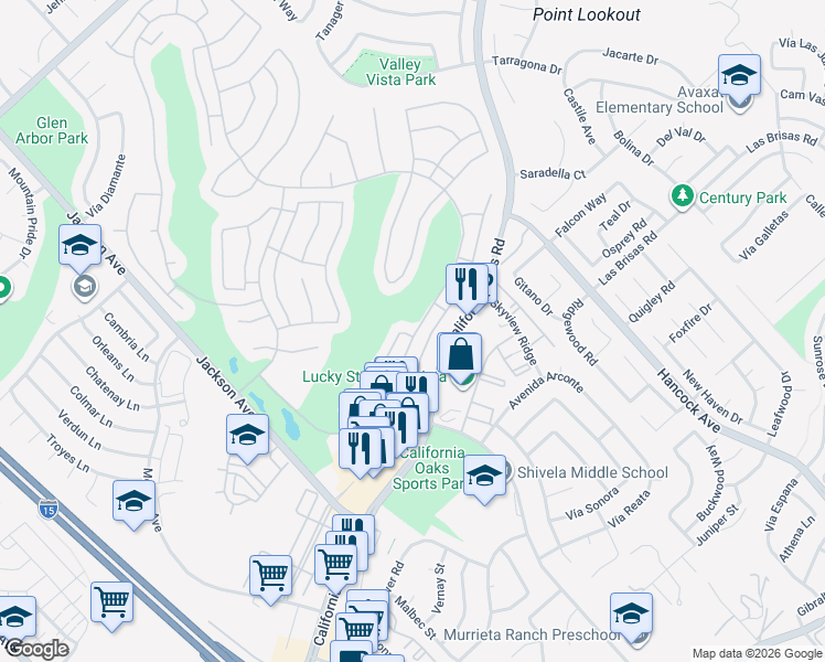 map of restaurants, bars, coffee shops, grocery stores, and more near 40432 Vía Amapola in Murrieta