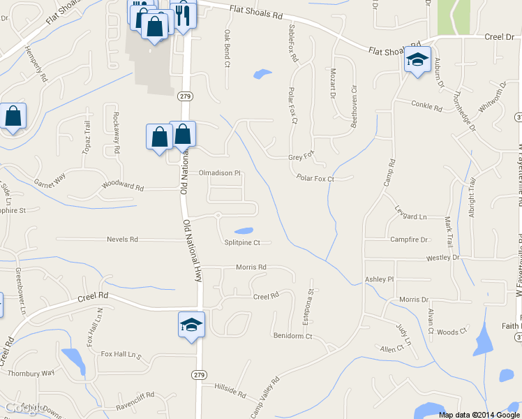 map of restaurants, bars, coffee shops, grocery stores, and more near 2326 Bigwood Trail in Atlanta