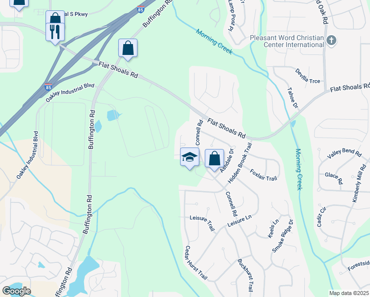 map of restaurants, bars, coffee shops, grocery stores, and more near 155 Rockfort Court in College Park