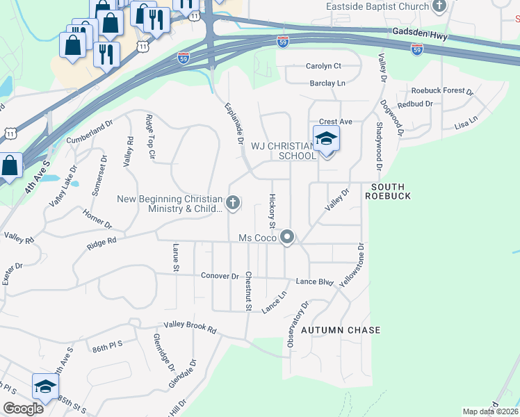 map of restaurants, bars, coffee shops, grocery stores, and more near 625 Chestnut Street in Birmingham