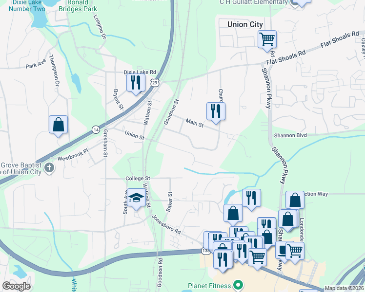 map of restaurants, bars, coffee shops, grocery stores, and more near 4975 Union Street in Union City