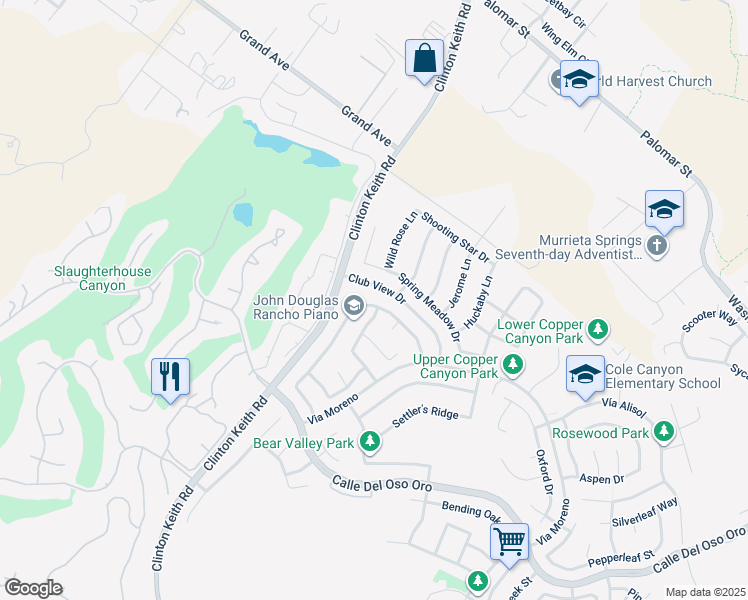 map of restaurants, bars, coffee shops, grocery stores, and more near 23178 Rancho Peak Place in Murrieta