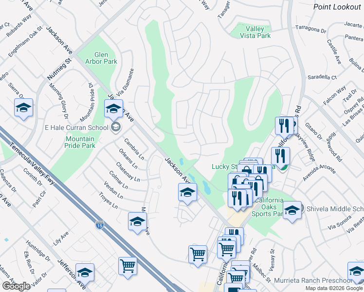 map of restaurants, bars, coffee shops, grocery stores, and more near 24117 Corte Valente in Murrieta