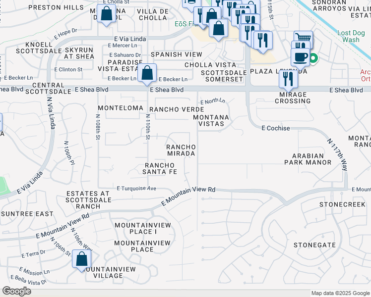 map of restaurants, bars, coffee shops, grocery stores, and more near 11160 East Gold Dust Avenue in Scottsdale