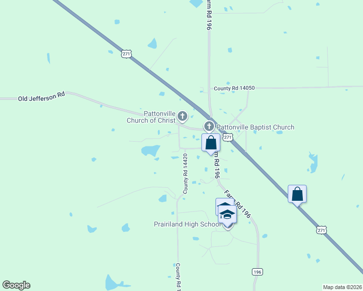 map of restaurants, bars, coffee shops, grocery stores, and more near 123 County Road 14430 in Pattonville